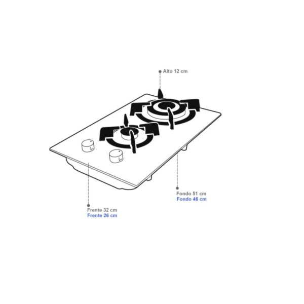 PARRILLA DE GAS 2Q DOMINO GLASS