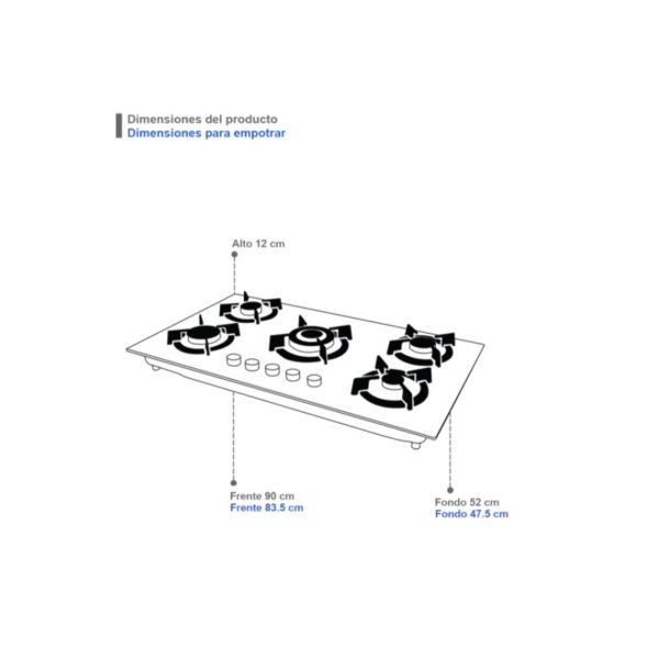 PARRILLA DE GAS 5Q ONIX CRISTAL TEM 90 CM